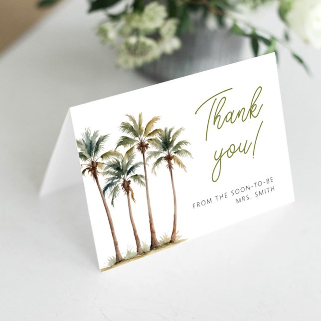Tropical Palm And Beach Bridal Show Thank You Card Kort (Skapare uppladdad)