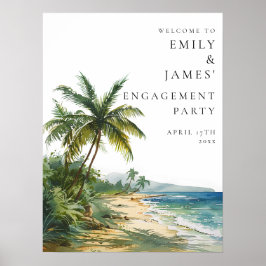 Tropical Palm Beach Engagement Party Welcome Sign Poster