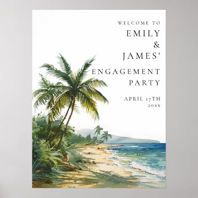 Tropical Palm Beach Engagement Party Welcome Sign Poster (Framsidan)