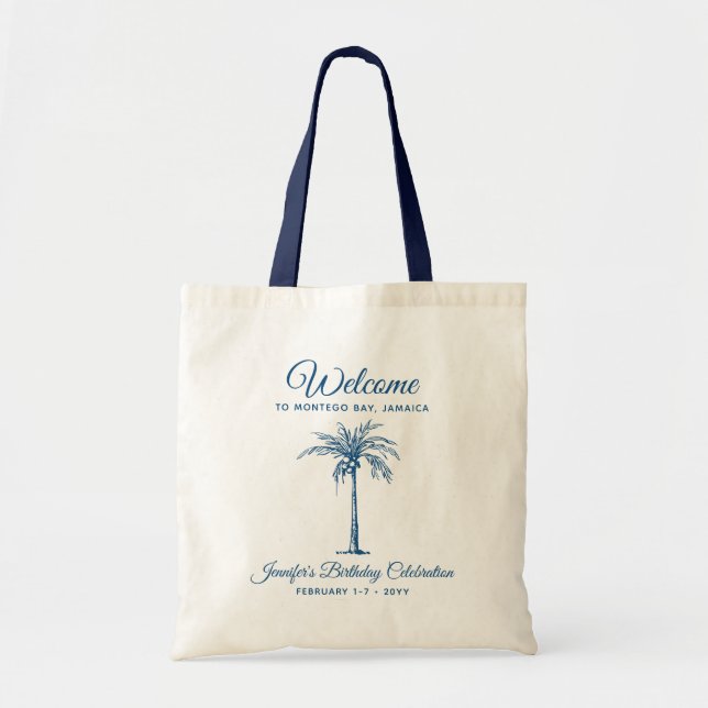 Tropical Palm Birthday Party Personalized Welcome Tygkasse (Framsidan)