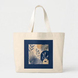 Tropical Palm Foliage Navy Elegant Tote Bag Jumbo Tygkasse