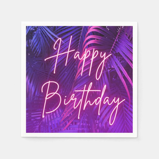  Tropical Palm Leaf Happy Birthday Paper Napkin Pappersservett (Framsidan)