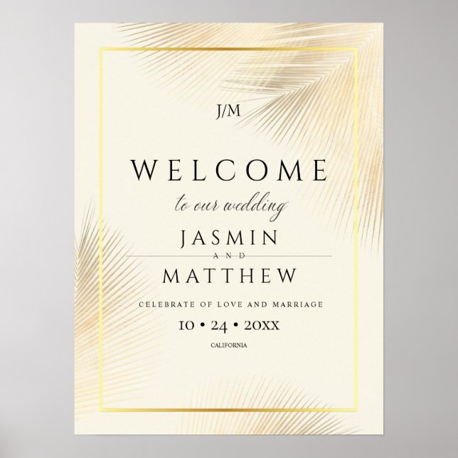 Tropical Palm Leafs Wedding Welcome Sign Poster (Framsidan)