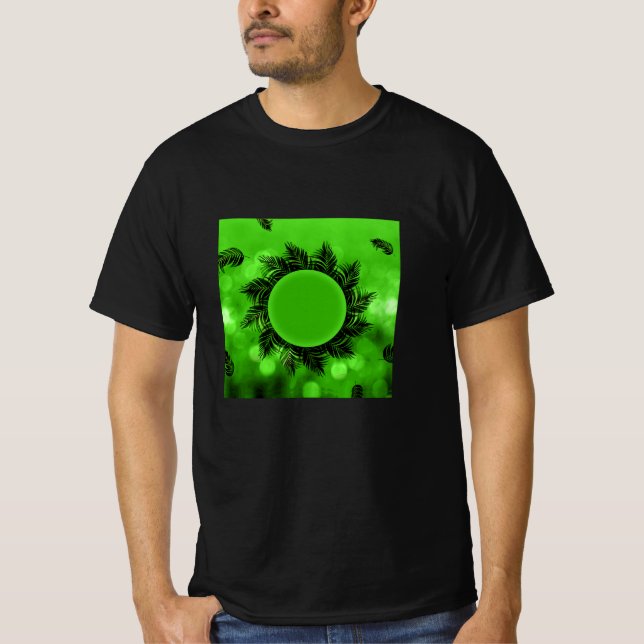 Tropical Palm Leaves Green Circle Frame Botanica  T Shirt (Framsida)