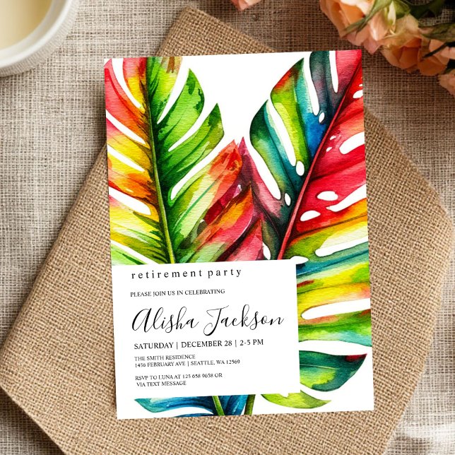 Tropical Palm Leaves Retirement Party Invitation   Inbjudningar (Skapare uppladdad)