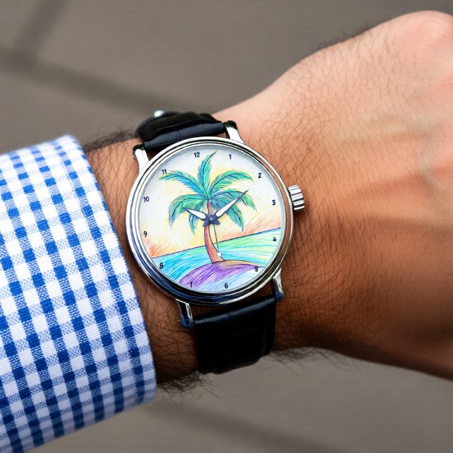 Tropical Palm Tree Beach View  Armbandsur (Skapare uppladdad)