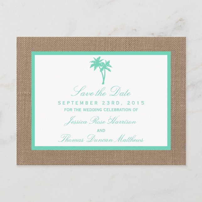 Tropical Palm Tree Beach Wedding kollektionen Meddelande Vykort (Framsida)