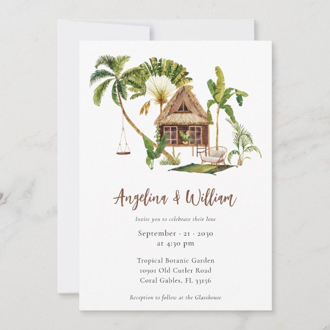 Tropical Palm Tree Botanical Wedding Inbjudningar (Framsida)