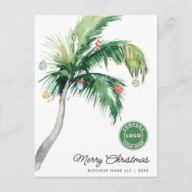 Tropical Palm Tree Coastal Business Logo Christmas Helg Vykort (Framsida)