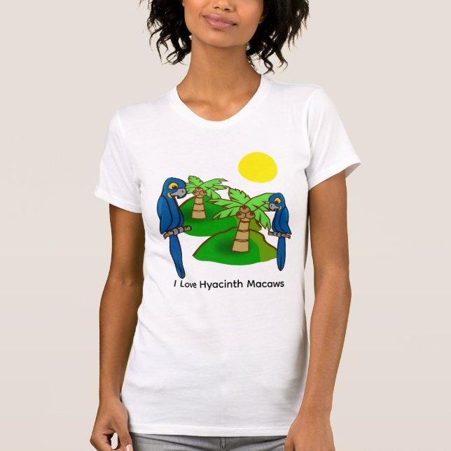 Tropical Palm Tree Hyacinth Macaw Art Tee Shirt (Framsida)