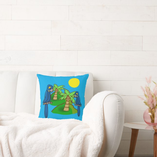 Tropical Palm Tree Hyacinth Macaw Art Throw Pillow Kudde (Soffa)