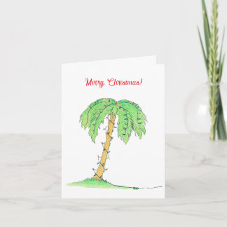 Tropical Palm Tree Merry Christmas Card w/ Lights! Kort