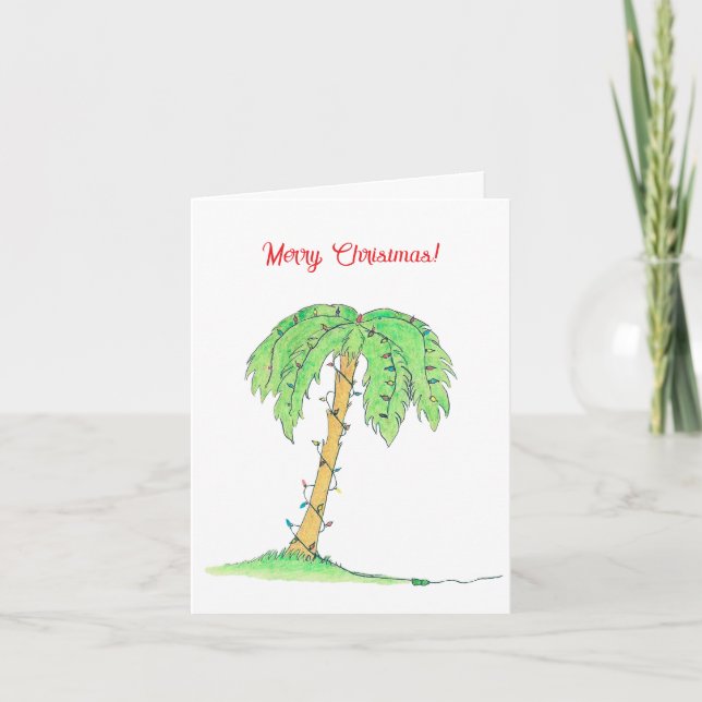 Tropical Palm Tree Merry Christmas Card w/ Lights! Kort (Framsida)