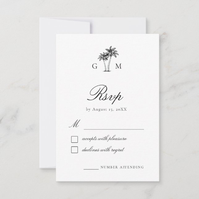 Tropical Palm Tree Monogram Destination Wedding OSA Kort (Framsida)