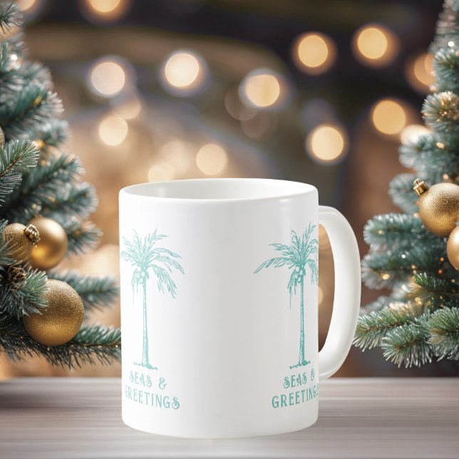 Tropical Palm Tree Seas and Greetings Christmas Kaffemugg (Tropical Palm Tree Seas and Greetings Christmas Coffee Mug)