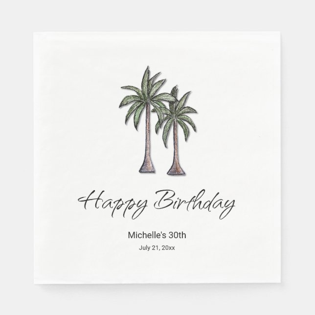 Tropical Palm Trees Elegant 30th Birthday Party Pappersservett (Framsidan)