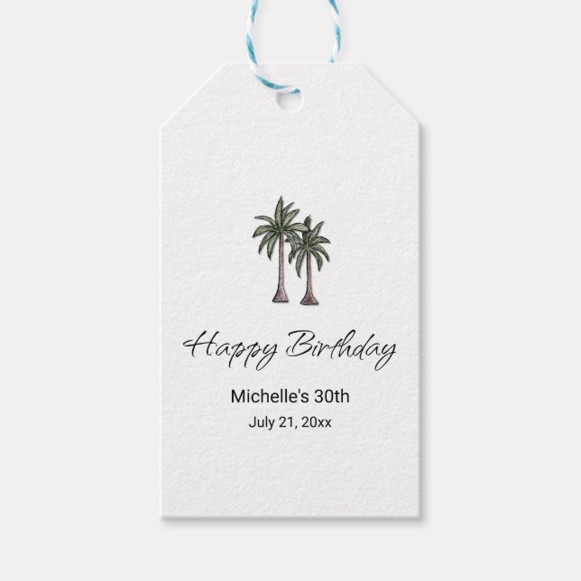 Tropical Palm Trees Elegant 30th Birthday Party Presentetikett (Framsidan)