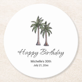 Tropical Palm Trees Elegant 30th Birthday Party Underlägg Papper Rund