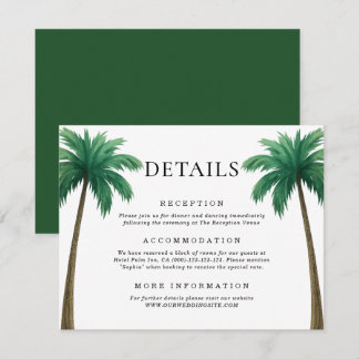 Tropical Palm Trees Minimal Beach Wedding Details Tilläggskort