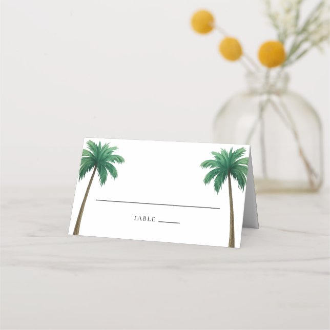 Tropical Palm Trees Minimal Beach Wedding Placeringskort (Framsida)