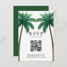 Tropical Palm Trees Minimal Beach Wedding QR Code OSA Kort