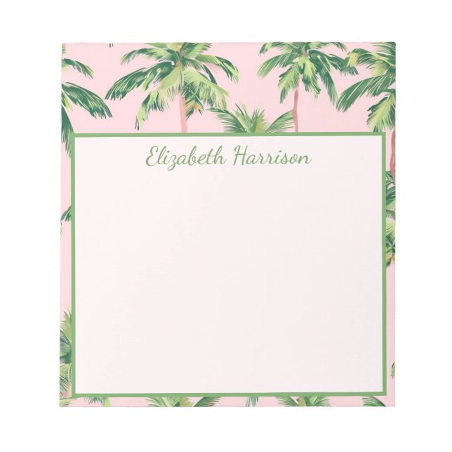 Tropical Palm Trees on Pink Personalized Anteckningsblock (Framsida)