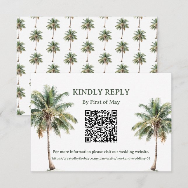 Tropical Palm Trees QR RSVP Card OSA Kort (Fram/baksida)