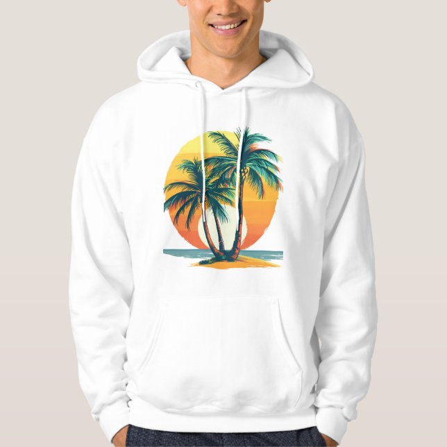 Tropical Palm Trees with Vibrant Sunset  Hoodie (Framsida)