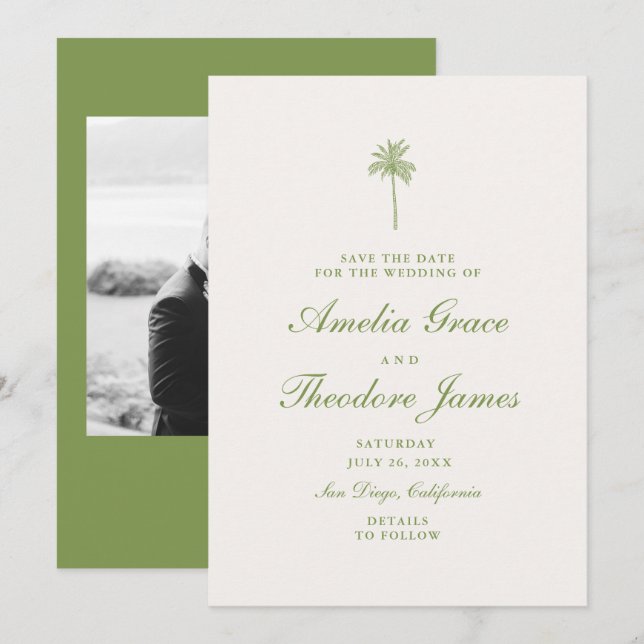 Tropical Palm Wedding Save the Date Card Inbjudningar (Fram/baksida)