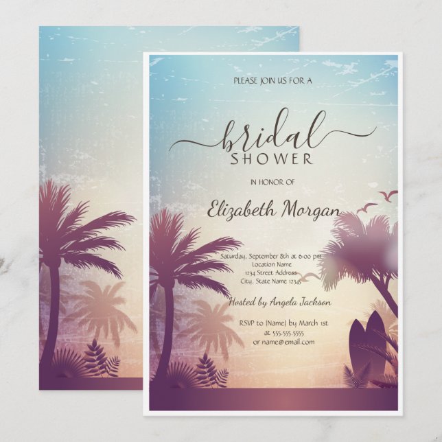 Tropical Palms Beach Bröllopsdusch Inbjudningar (Fram/baksida)