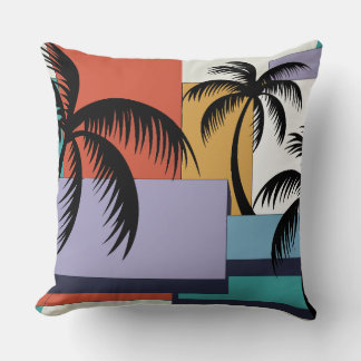 Tropical Palms on Geometric Sunset Background Kudde