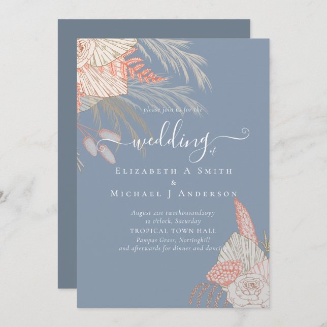 Tropical Pampas Grass Terracotta Bröllop (Fram/baksida)