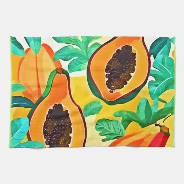 Tropical Papaya Pop Art Kökshandduk (Horisontell)