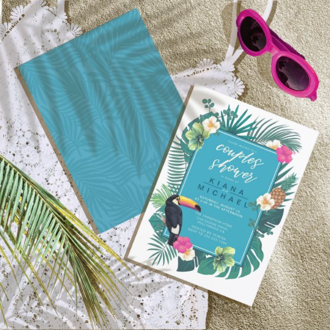 Tropical Par Shower Teal ID577 Inbjudningar (Front/Back In Situ)