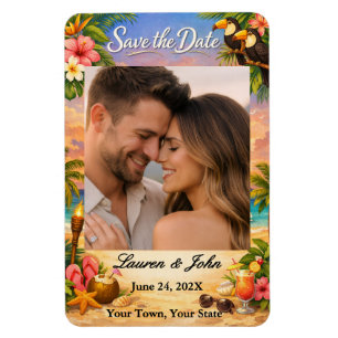 Tropical Paradis Foto Spara Datum Bröllopsmagnet Magnet