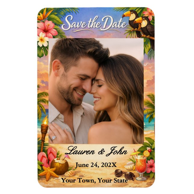 Tropical Paradis Foto Spara Datum Bröllopsmagnet Magnet (Vertikal)
