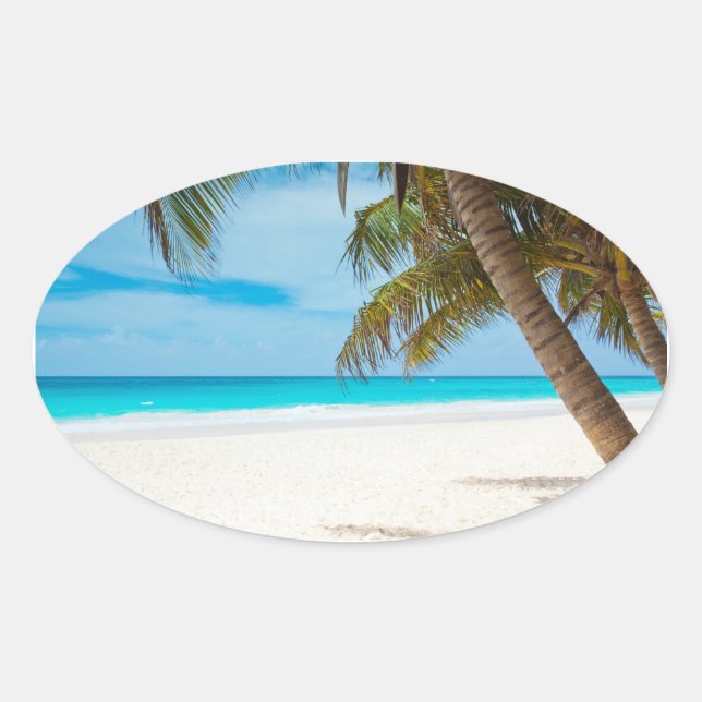 Tropical Paradise Beach Ovalt Klistermärke (Framsida)