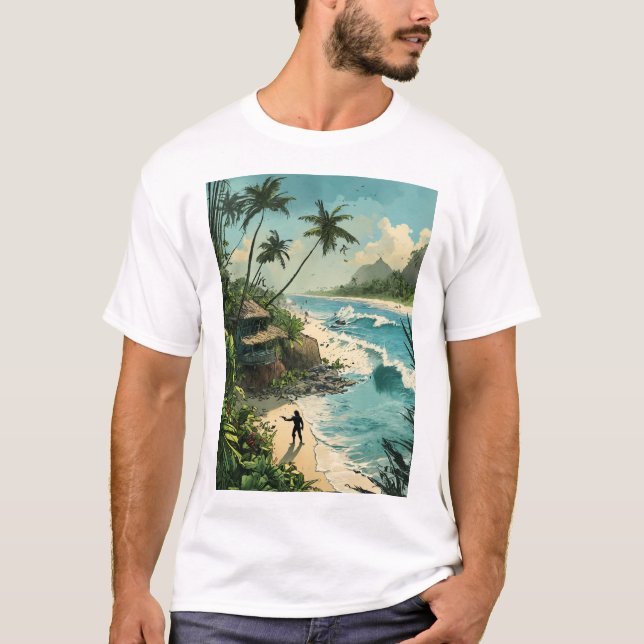 Tropical Paradise Beach Scene T-Shirt (Framsida)