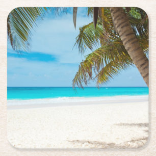 Tropical Paradise Beach Underlägg Papper Kvadrat