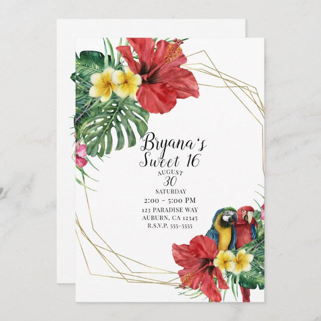 Tropical Paradise Birds Blommigt Botanical Sweet 1 Inbjudningar (Fram/baksida)