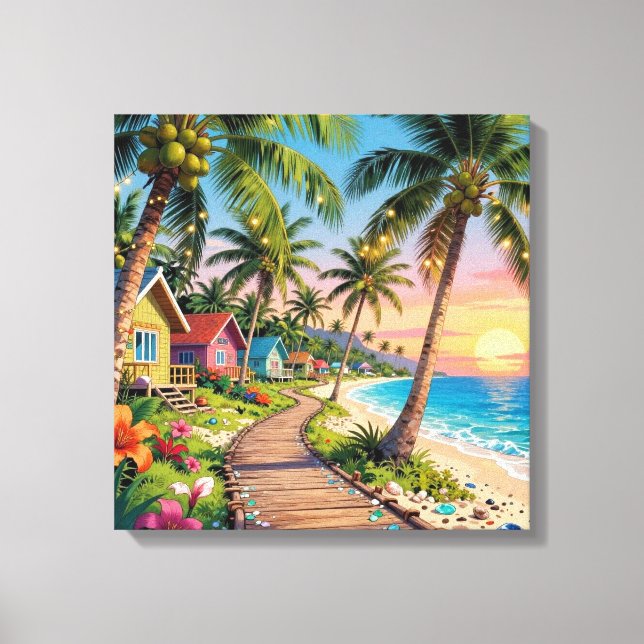 Tropical Paradise Coastal Seaside Cottage Ocean  Canvastryck (Framsida)