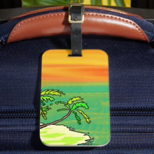 Tropical Paradise Desert Island Orange Sunset Bagagebricka