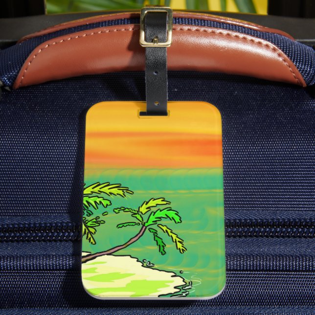 Tropical Paradise Desert Island Orange Sunset Bagagebricka (Framsida Insitu 2)