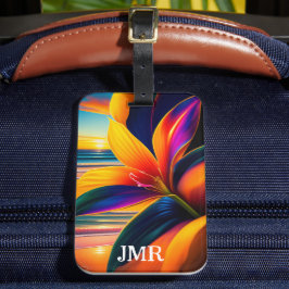 Tropical Paradise Flowers Monogram Bagagebricka