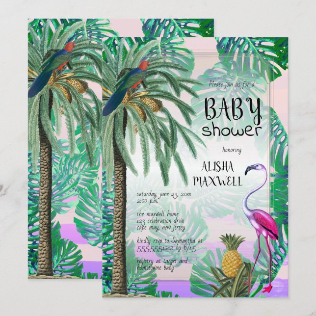 Tropical Paradise Greenery Boho Baby Shower Inbjudningar (Fram/baksida)