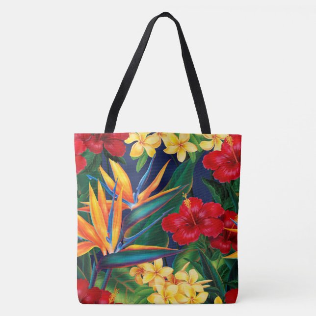 Tropical Paradise Hawaiian Blommigt Beach Bag Tygkasse (Framsida)