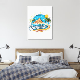 Tropical Paradise Island Logo Art Canvastryck
