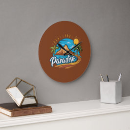 Tropical Paradise Island Logo Art Stor Klocka