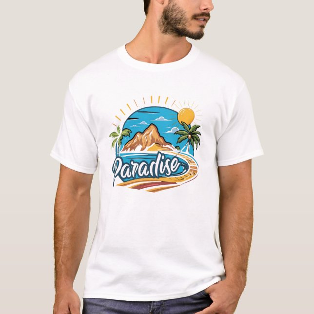 Tropical Paradise Island Logo Art T Shirt (Framsida)