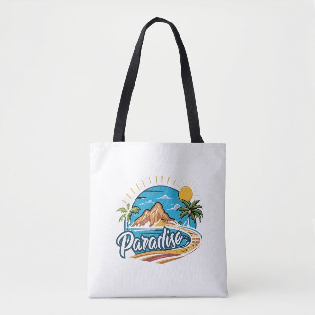Tropical Paradise Island Logo Art Tygkasse (Framsida)